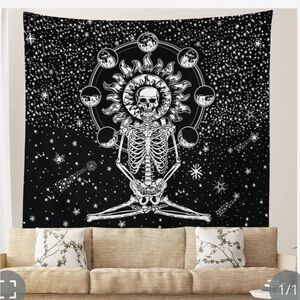 Black and White Skeleton Tapestry
